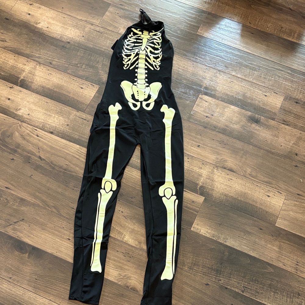Dolls Kill Black and Cream Skeleton Jumpsuit